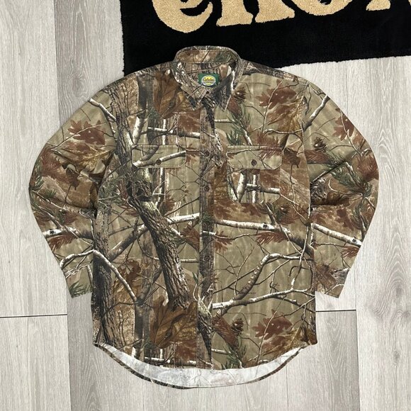 Vintage Cabelas RealTree Outdoor AP Camo Men's Button-Up Shirt Size Medium Tall - Picture 1 of 7